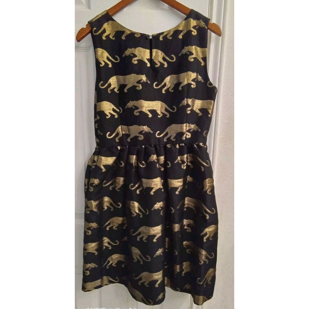 Elegant Black & Gold Leopard‎ Print Sleeveless Fit & Flare Cocktail Party Dress